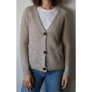 Les coyotes de Paris womens small wool mohair sweater cardigan tan oatmeal